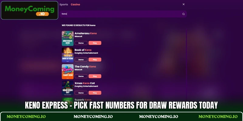 Keno Express - Pick Fast Numbers For Draw Rewards Today