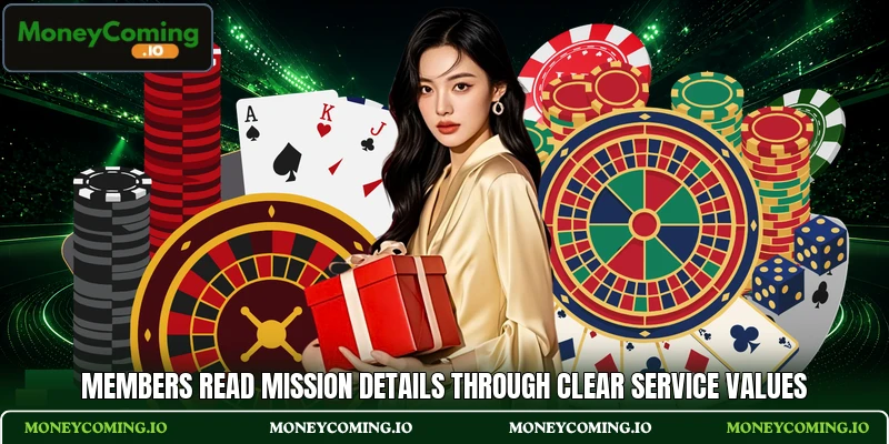 Members read mission details through clear service values