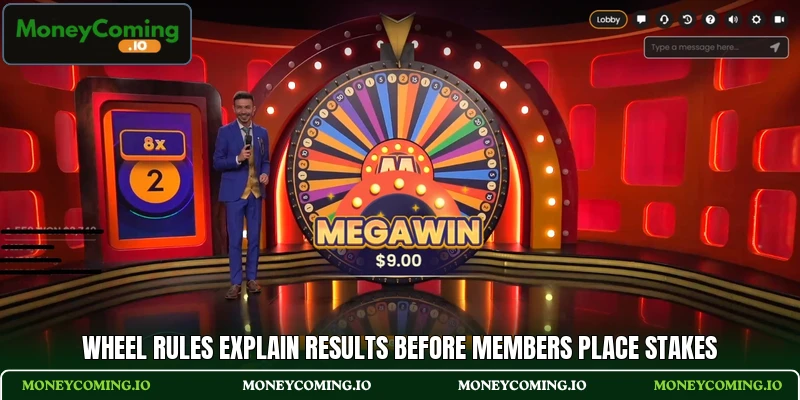 Wheel rules explain results before members place stakes